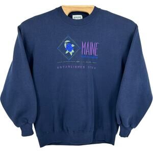 Vintage 90s Womens Navy Blue Winona USA Maine Bar Harbor Crewneck Sweatshirt XL
